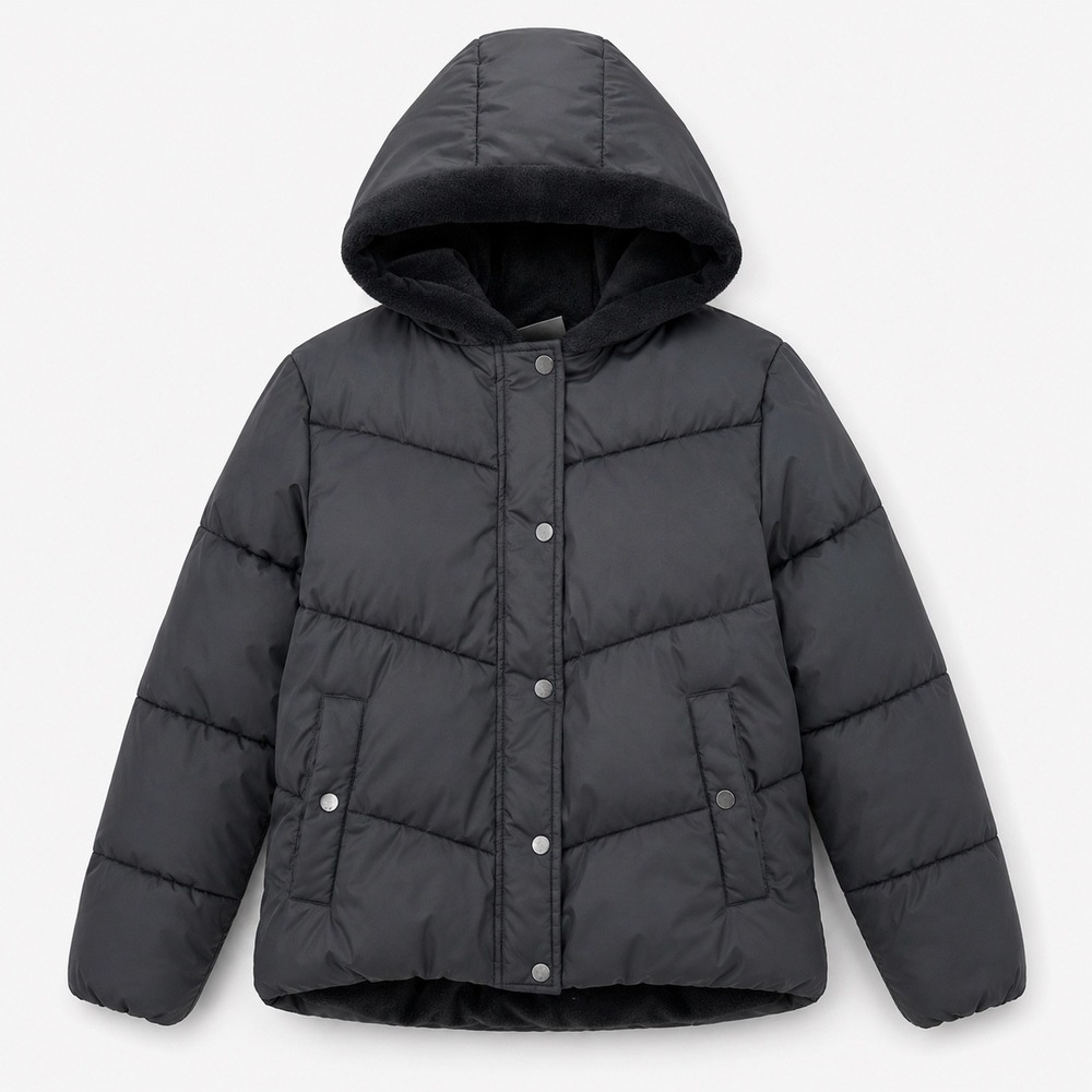 32 Degrees Heat Women's Black Chevron Quilted Puffer Jacket Plush Lined Hood S - Picture 1 of 9